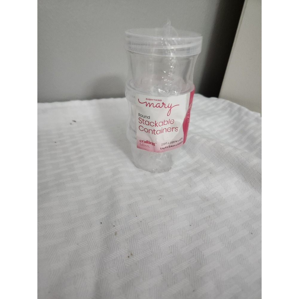 Everything Mary Round Stackable Containers 3 Piece Set Clear Craft Storage New